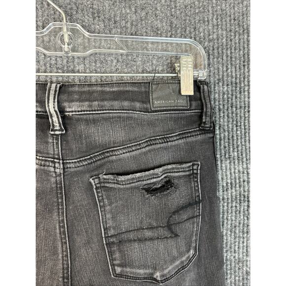 American Eagle Womens Hi Rise Jeggings Sz 8 Black Distressed Next Level Stretch - Picture 3 of 11